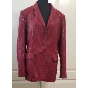 Selene Sport Red Animal Print Casual Dress Career Button Up‎ Blazer Jacket Sz L